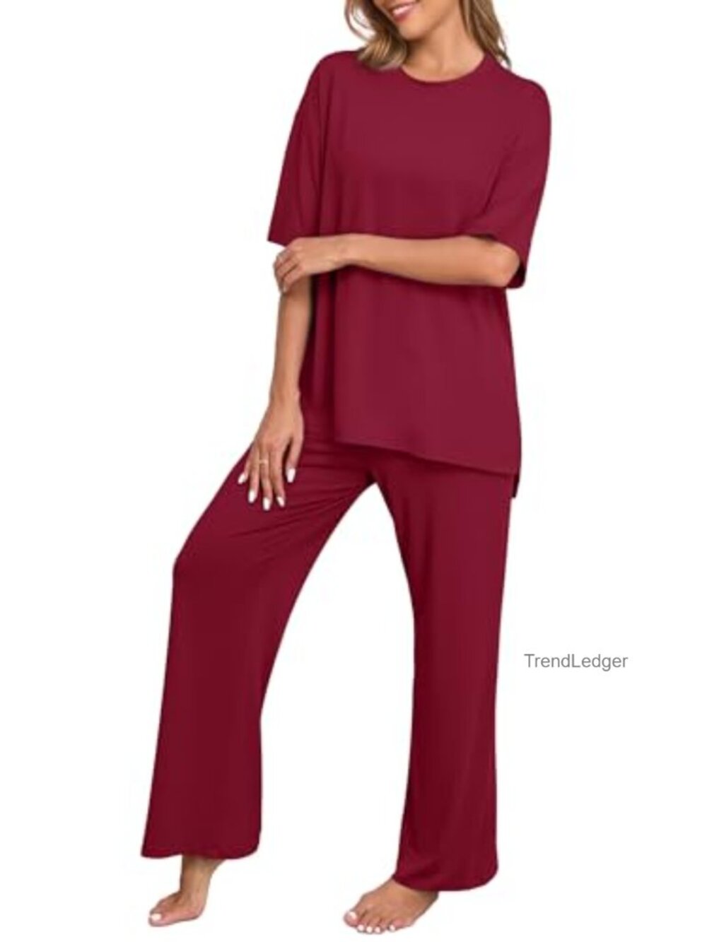 PrinStory Women's 2-Piece Rayon Spandex Pajama Lounge Set with Pockets S-4XL